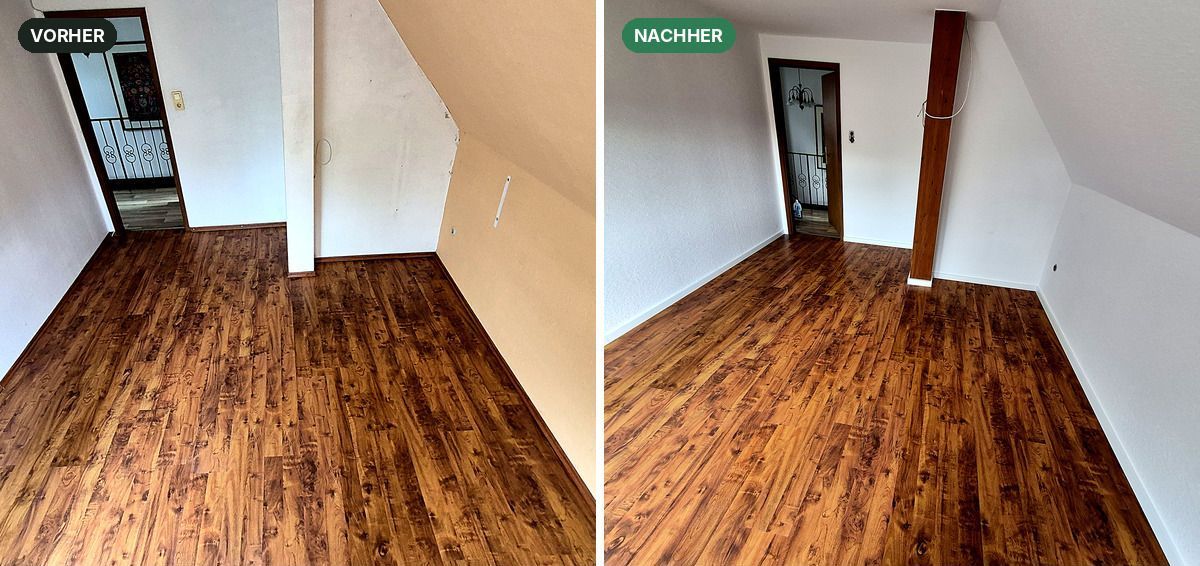 Neue Wände und Boden, vorher und nachher